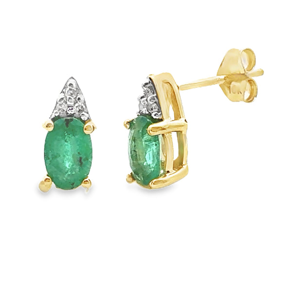 Natural .95ct Emerald Diamond Earrings 10KT Yellow Gold