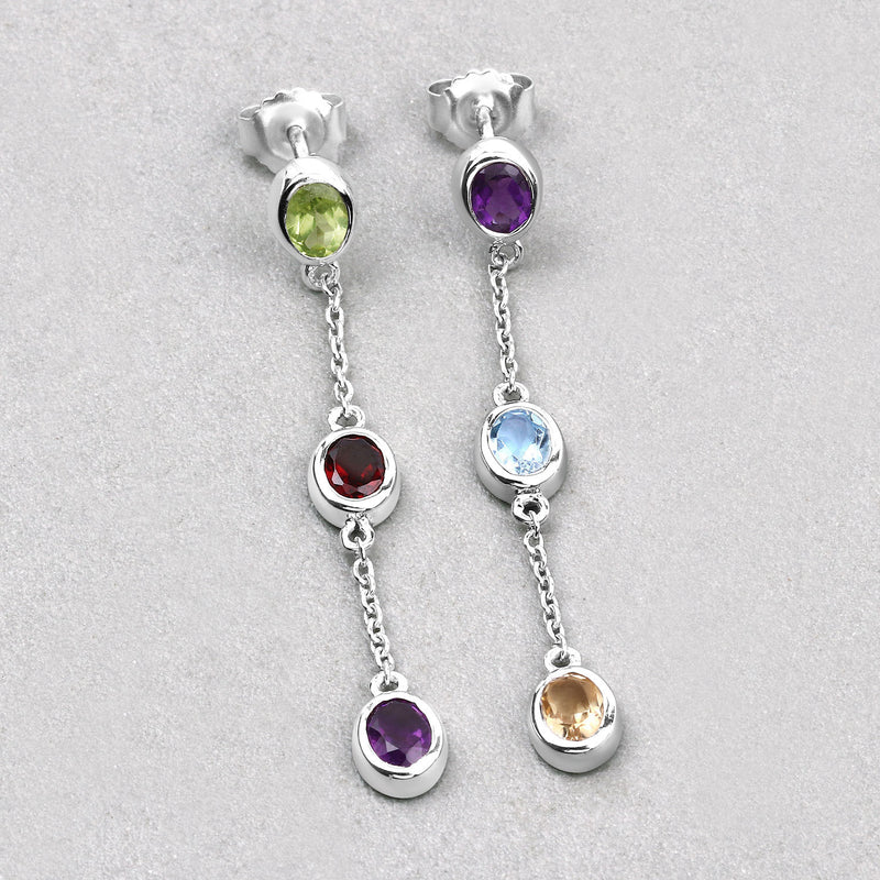 2.17 Carat Genuine Multi Stones .925 Sterling Silver Earrings