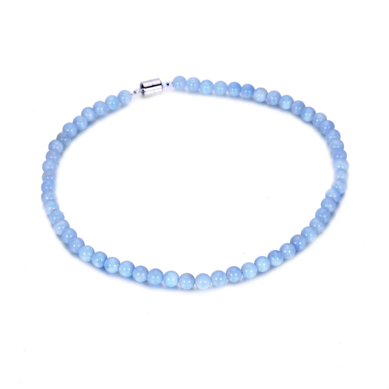 V3 Jewelry Natural 8MM Aquamarine Sterling Silver Bead Necklace-18"