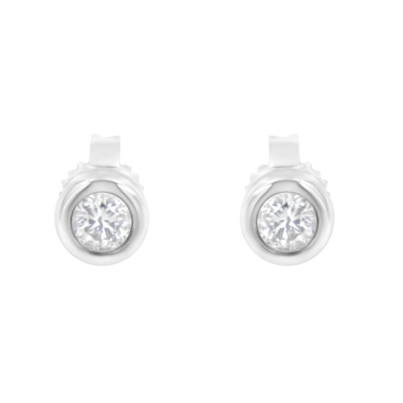 10K White Gold 1/4 Cttw Round Brilliant-Cut Near Colorless Diamond Bezel-Set Stud Earrings (H-I Color, I1-I2 Clarity)
