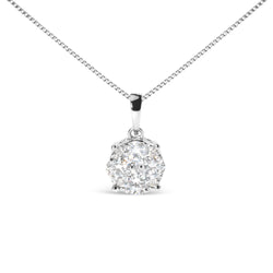 14k White 1.00 Cttw Lab Grown Diamond Cluster Pendant 18" Necklace (G-H Color, VS1-VS2 Clarity)