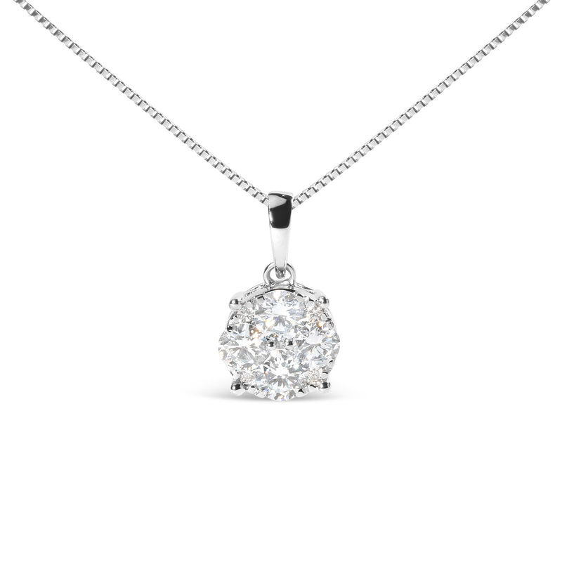 14k White 1.00 Cttw Lab Grown Diamond Cluster Pendant 18" Necklace (G-H Color, VS1-VS2 Clarity)