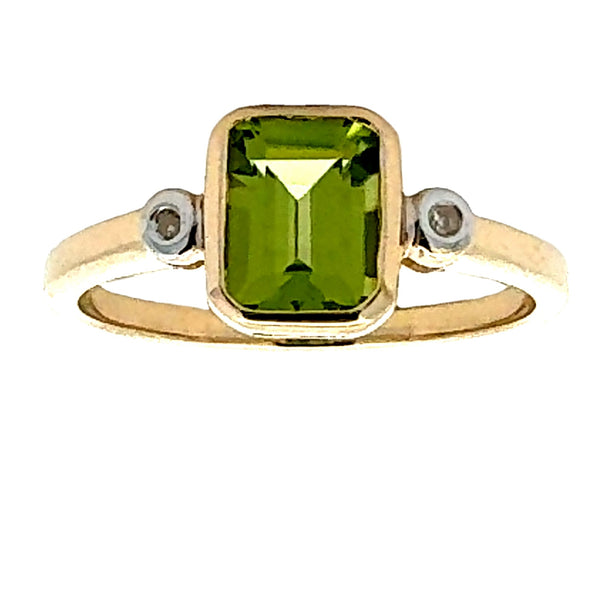 Genuine 1.04ct Peridot Diamond Ring 10KT Yellow Gold