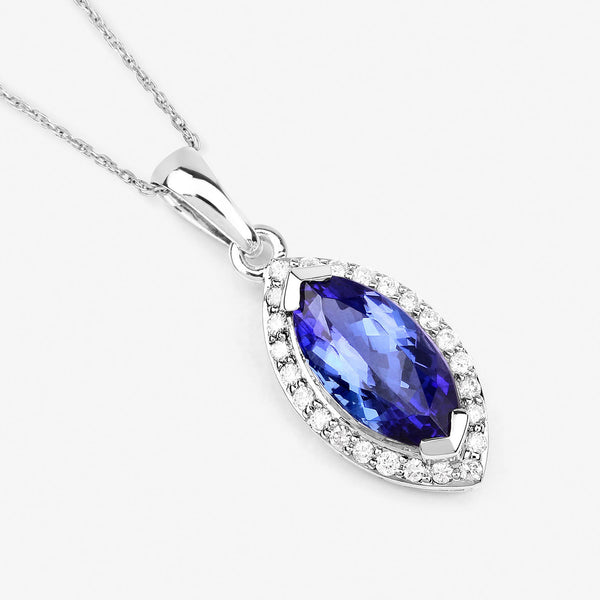 2.07 Carat Genuine Tanzanite and White Diamond 14K White Gold Pendant