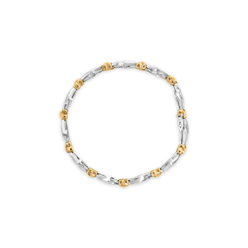 10k Two-Toned Gold 2.00 Cttw Channel Set Baguette-Diamond Weave and  "X" Spiral Link Bracelet (H-I Color, I1-I2 Clarity) - 7"