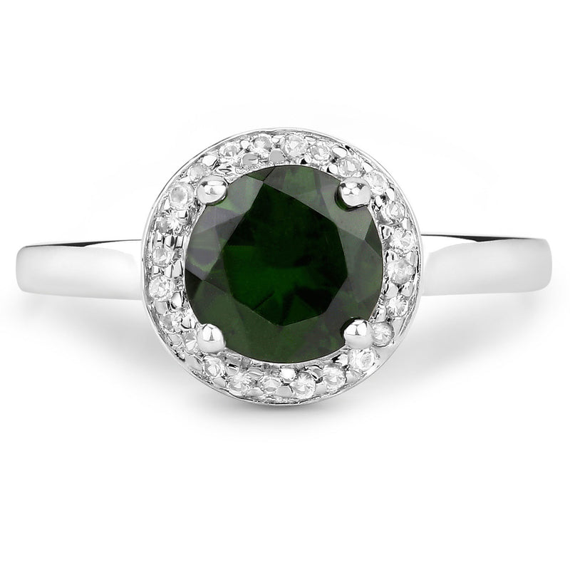 1.90 Carat Genuine Chrome Diopside and White Topaz .925 Sterling Silver Ring