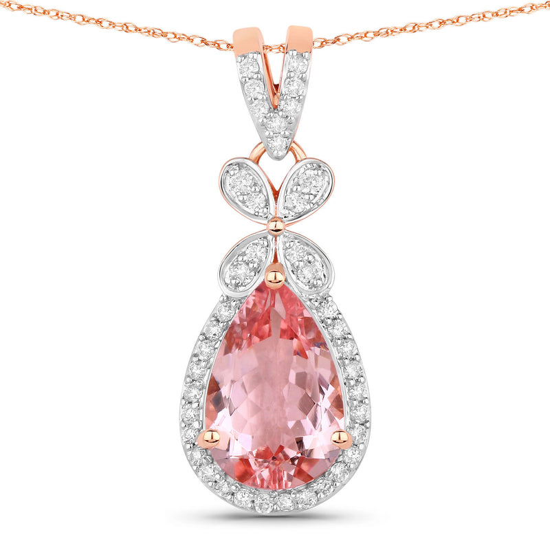 2.10 Carat Genuine Morganite and White Diamond 14K Rose Gold Pendant