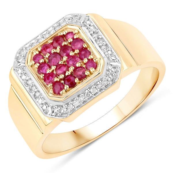 0.34 Carat Genuine Ruby and White Diamond 10K Yellow Gold Ring