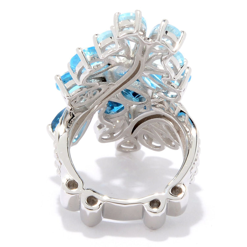 925 Sterling Silver London, Sky And Swiss Blue Topaz, White Natural Zircon Ring