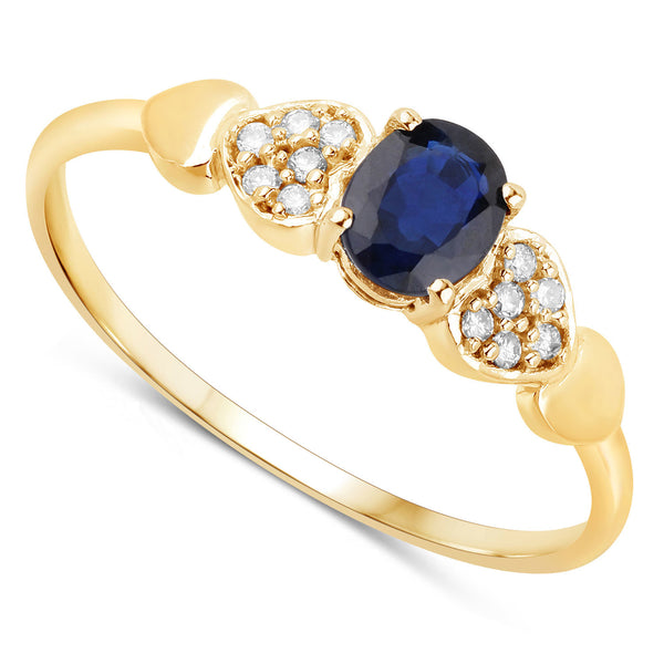 0.44 Carat Genuine Blue Sapphire and White Diamond 14K Yellow Gold Ring