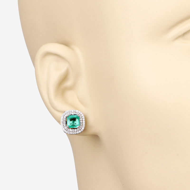 2.87 Carat Genuine Emerald and White Diamond 14K White Gold Earrings