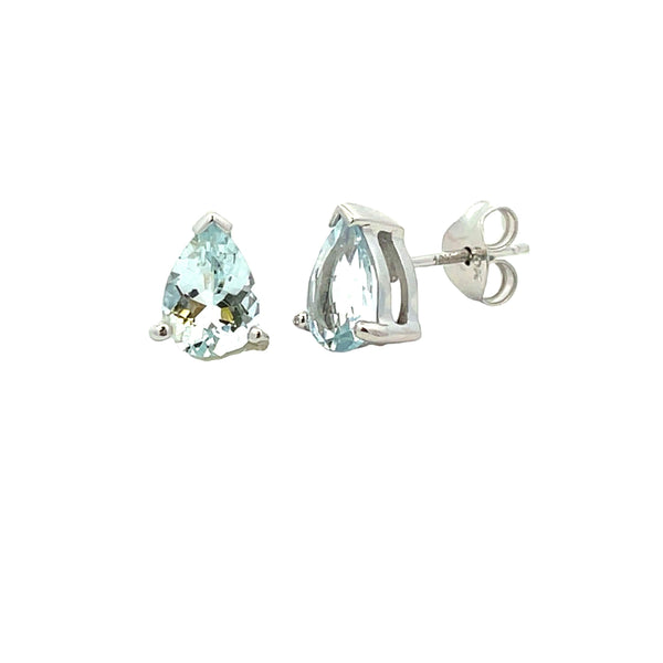 Genuine 1.30ct Aquamarine Stud Earrings 10KT White Gold