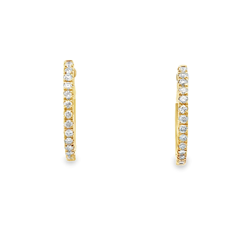 Natural .25ct Diamond Hoop Earrings 14KT Yellow Gold