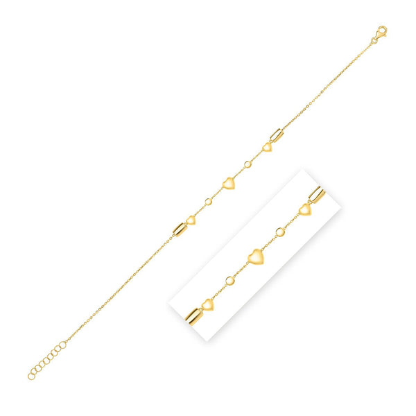 14k Yellow Gold Puff Heart Adjustable Anklet