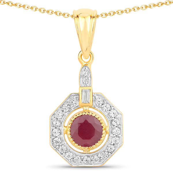 1.57 Carat Genuine Ruby and White Zircon .925 Sterling Silver Pendant