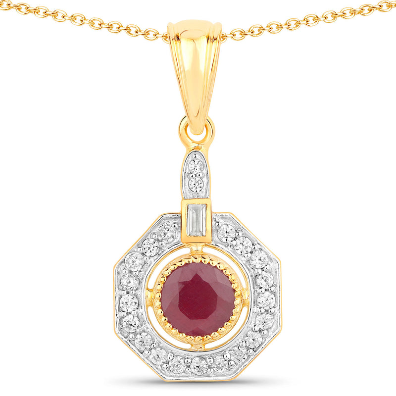 1.57 Carat Genuine Ruby and White Zircon .925 Sterling Silver Pendant