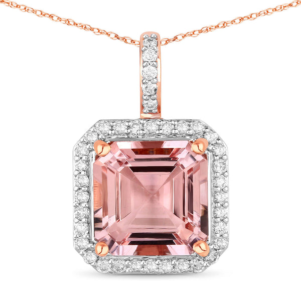 2.36 Carat Genuine Morganite and White Diamond 14K Rose Gold Pendant