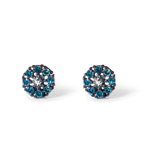 925 Sterling Silver 1/10 Cttw Blue Diamond Floral Cluster Stud Earrings (Blue Color, I3 Clarity)