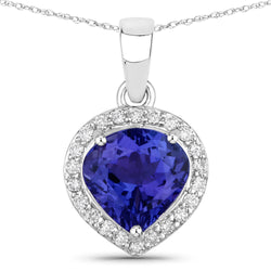 2.32 Carat Genuine Tanzanite and White Diamond 14K White Gold Pendant