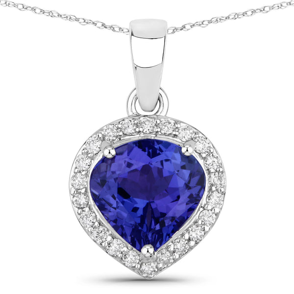 2.32 Carat Genuine Tanzanite and White Diamond 14K White Gold Pendant