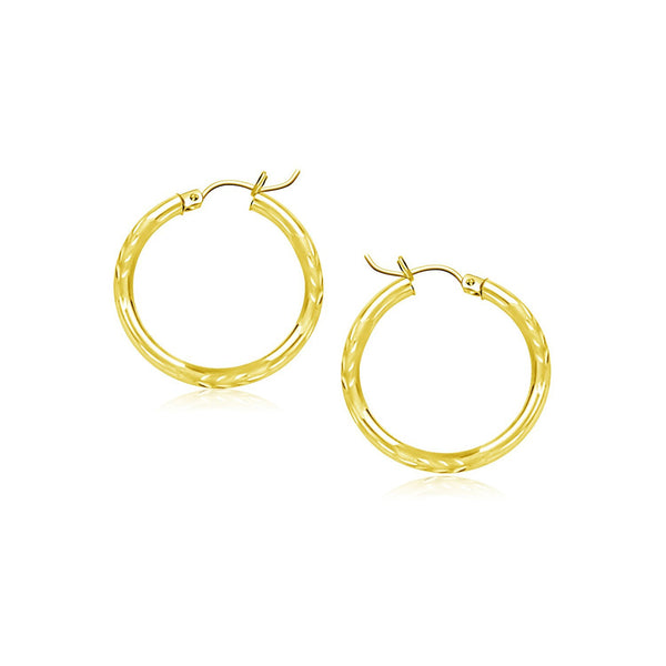 10k Yellow Gold Diamond Cut Hoop Earrings (15mm)