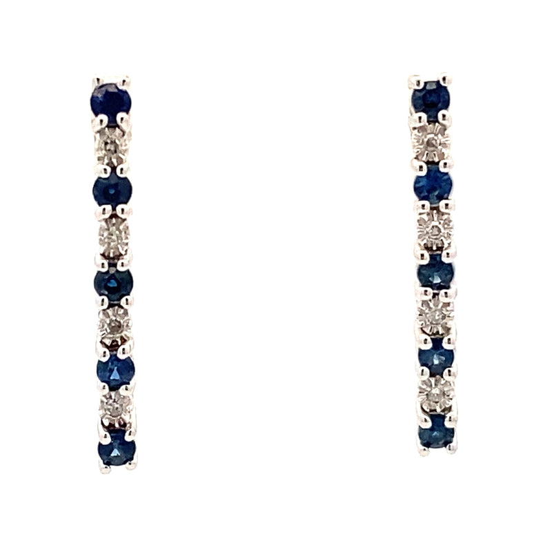 .04ct Sapphire Diamond Stick Earrings 14KT White Gold