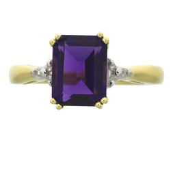 Genuine 2.18ct Amethyst Diamond Ring 10KT Yellow Gold