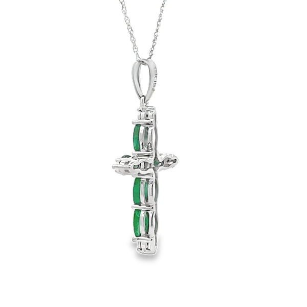 Emerald Diamond Cross Religious Pendant 10KT White Gold