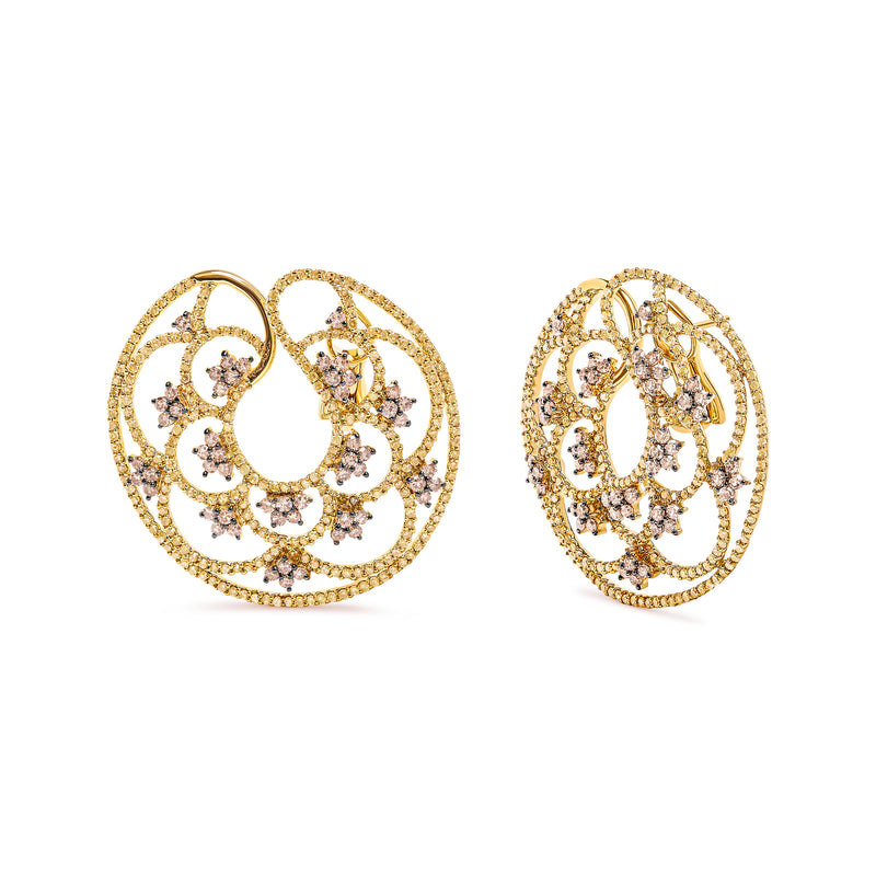 14K Yellow Gold 4 7/8 Cttw Fancy Colored Diamond Sun and Stars Open Hoop Earrings (Fancy Color, I1-I2 Clarity)