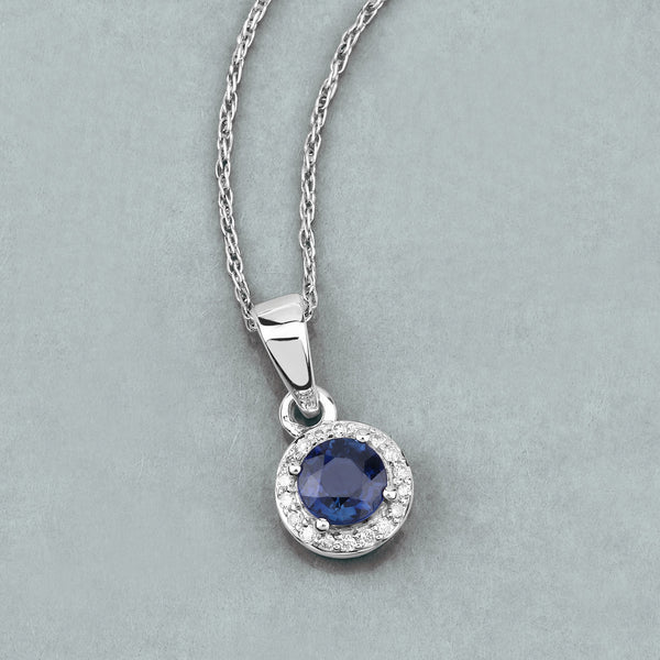 0.52 Carat Genuine Blue Sapphire and White Diamond 14K White Gold Pendant