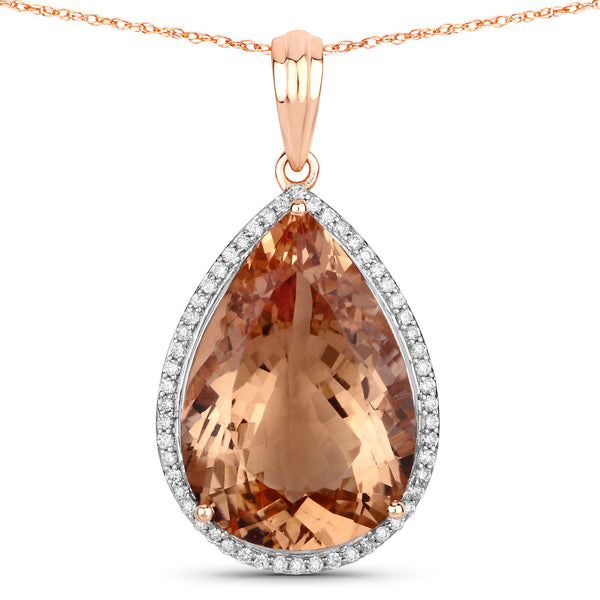 15.48 Carat Genuine Morganite and White Diamond 14K Rose Gold Pendant