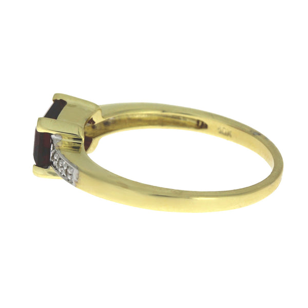 Genuine 1.20ct Garnet Diamond Ring 10KT Yellow Gold