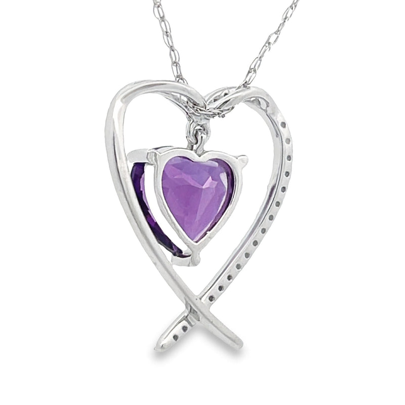 Amethyst Diamond Heart Love Pendant 14KT White Gold