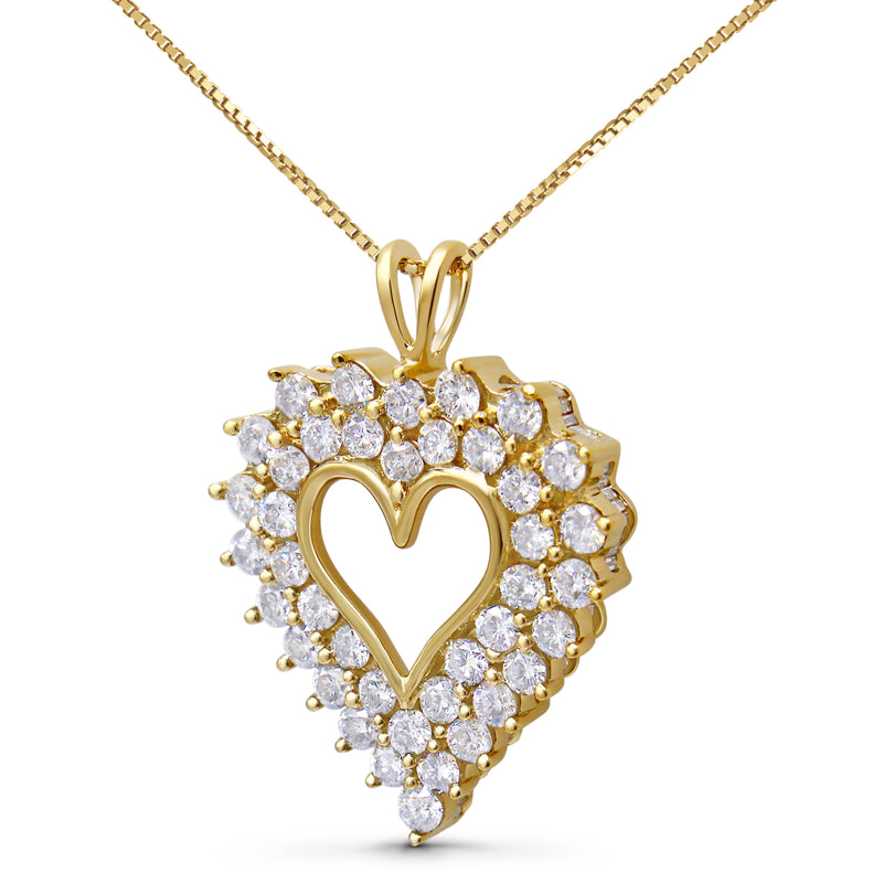 14K Yellow Gold Plated .925 Sterling Silver 4.0 Cttw Diamond Shadow Frame Heart 18" Pendant Necklace (J-K Color, I1-I2 Clarity)