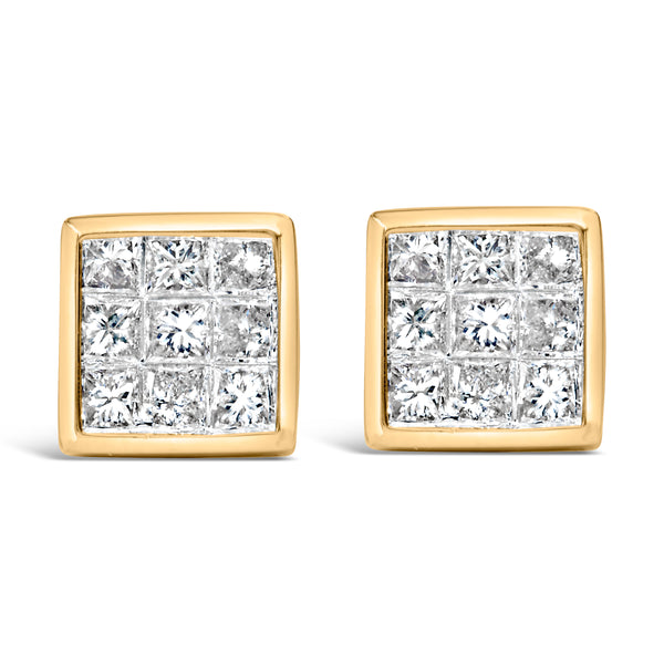 14K Yellow Gold 1.0 Cttw Princess Cut Diamond Composite Stud Earrings with Screw Backs (J-K Color, SI1-SI2 Clarity)