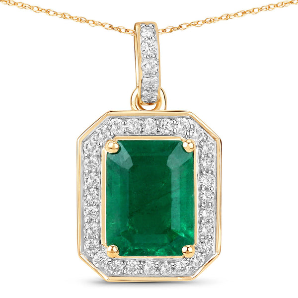 IGI Certified 2.63 Carat Genuine Zambian Emerald and White Diamond 14K Yellow Gold Pendant