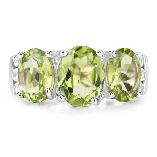 4.14 Carat Genuine Peridot and White Topaz .925 Sterling Silver Ring