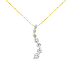 AGS Certified 14k Yellow Gold 2.0 cttw Baguette and Brilliant Round-Cut Diamond Journey 18" Pendant Necklace (G-H Color I1-I2 Clarity)