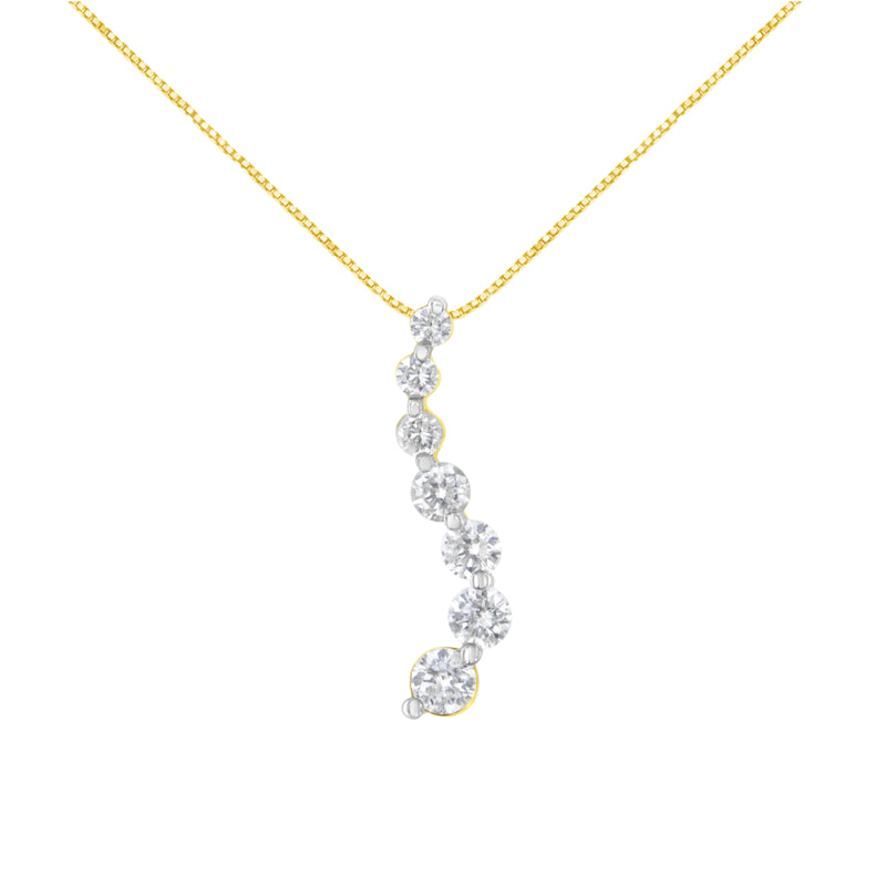 AGS Certified 14k Yellow Gold 2.0 cttw Baguette and Brilliant Round-Cut Diamond Journey 18" Pendant Necklace (G-H Color I1-I2 Clarity)
