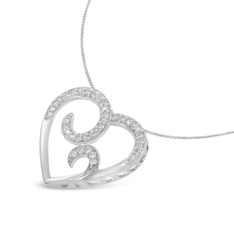 .925 Sterling Silver 1/4 cttw Round Diamond Heart Pendant Necklace (H-I, I1-I2)