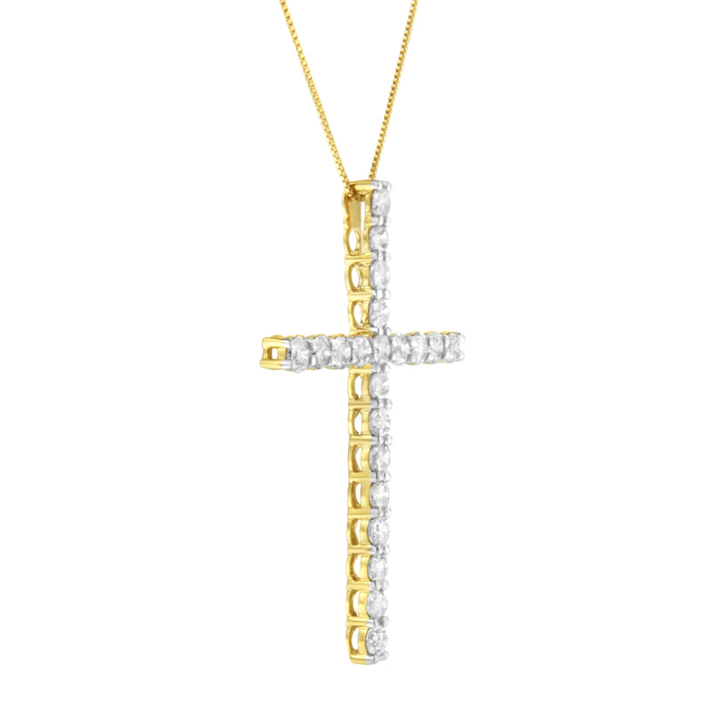 10K Yellow Gold Plated .925 Sterling Silver 4.0 Cttw Round Cut Diamond Cross Pendant Necklace (J-K Color, I1-I2 Clarity) - 18"