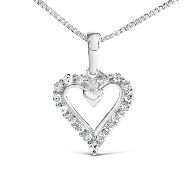 .925 Sterling Silver 1/5 Cttw Diamond Open Heart Pendant Necklace (I-J Color, I2-I3 Clarity) - 18" Inches