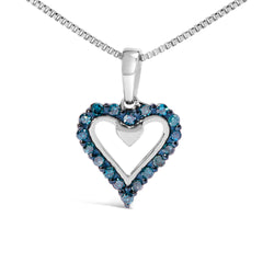 .925 Sterling Silver 1/5 Cttw Blue Diamond Open Heart Pendant Necklace (I-J Color, I2-I3 Clarity) - 18" Inches