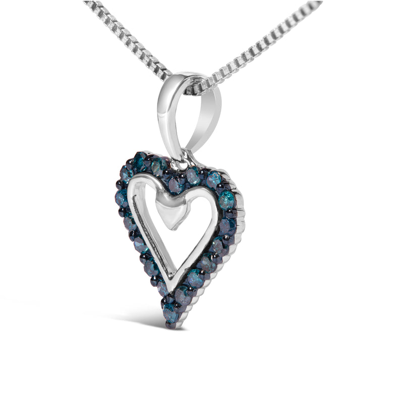 .925 Sterling Silver 1/5 Cttw Blue Diamond Open Heart Pendant Necklace (I-J Color, I2-I3 Clarity) - 18" Inches