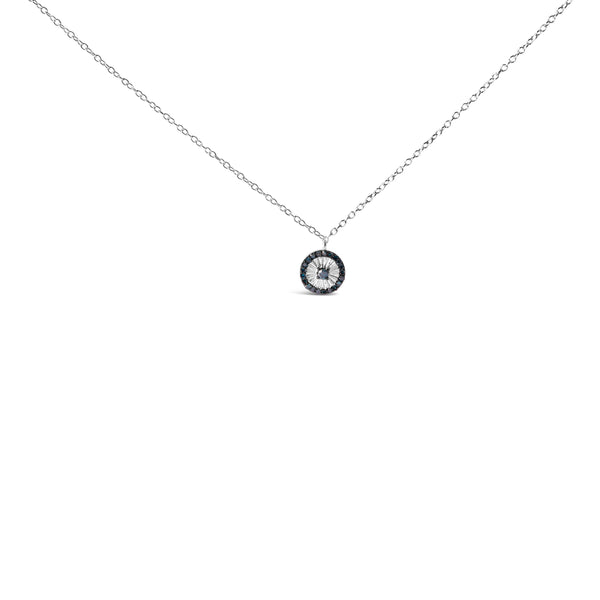 .925 Sterling Silver 1/6 Cttw Blue Diamond Wheel and Spoke Pendant Necklace (Blue Color, I2-I3 Clarity) - 18"