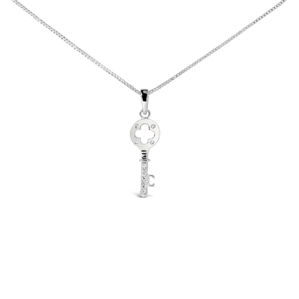 .925 Sterling Silver Diamond Accent Key Pendant Necklace (I-J Color, I2-I3 Clarity) - 18" Inches