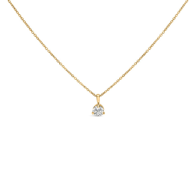 14K Yellow Gold 3/8 Cttw 3 Prong Martini Set Round Diamond Solitaire Pendant Necklace (G-H Color, SI2-I1 Clarity) - 18" Inches