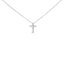 .925 Sterling Silver 1/10 Cttw Diamond Inlaid Cross with Ribbon Pendant Necklace (I-J Color, I2-I3 Clarity) - 18"