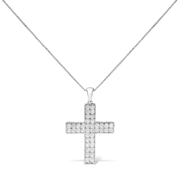 14K White Gold 2.0 Cttw Lab Grown Diamond Inlay Cross Pendant Necklace (F-G Color, VS1-VS2 Clarity) - 18" Inches