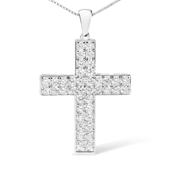 14K White Gold 2.0 Cttw Lab Grown Diamond Inlay Cross Pendant Necklace (F-G Color, VS1-VS2 Clarity) - 18" Inches